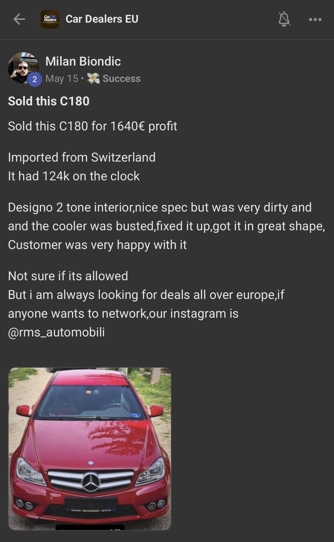 Sold this C180 shared by Milan Biondic
